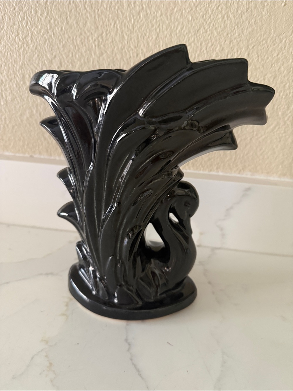 Vintage McCoy Black Ceramic Swan Vase